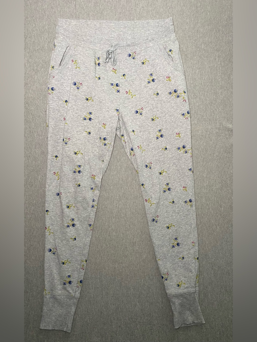 Aerie Floral Jogger Pants Womens Small Grey Blue Rose Cozy Lounge Sleep Pajama